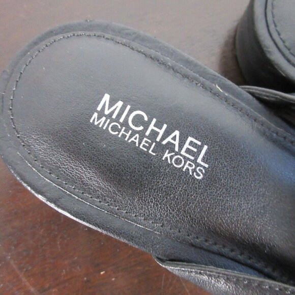 Michael Kors Charlton Leather Loafer Mules Slip On Mini Stacked Heel 7M 402 - Picture 3 of 9